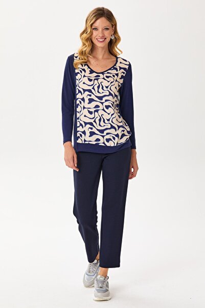 İKİLER Long Sleeve Blouse with Woven Garnish on the Front