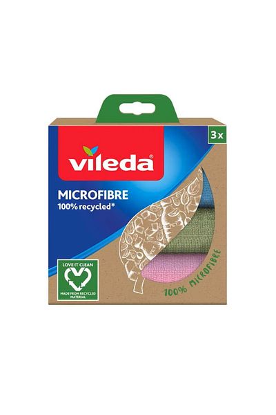 Vileda Set of 3 Vileda Microfibre 100% Recycled 22863 cleaning cloths, 30 x 30 cm, multifunctional
