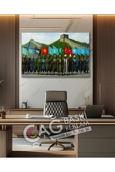 Çağ Baskı Türk Devletleri Çin Seddi Turan Şık Cam Tablo Modern Ev Ofis Salon ...