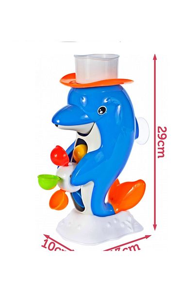 ideal STORE Jucarie baie cu roata rotativa DOLPHIN, Dimensiuni 29 x 13 x 10 cm, Include palarie, roata cu 6 tamb