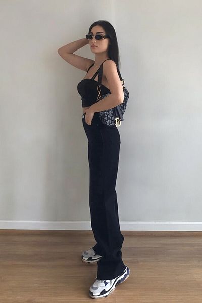 Livik Eva Women's Black Extra High Waist Stretchy Waist Pocket Detailed 90's Wide Leg Jeans