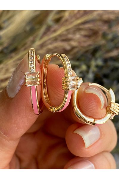 Lucios Vip Baguette Stone Detailled Colorful 3-Piece Earring Set