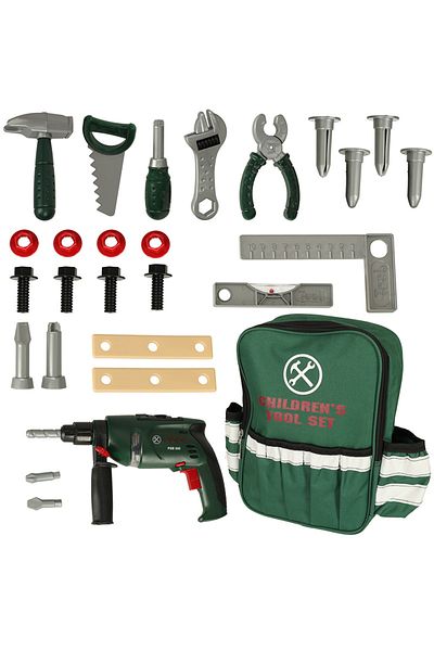 OEM Children's play tool set, DIY backpack and electric rotary hammer, 28 pieces, Green