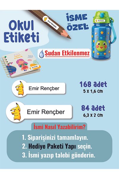 YUNUS COPY School Label Pen Notebook Label Pikach Themed Special Name Writable Label - 252Pcs