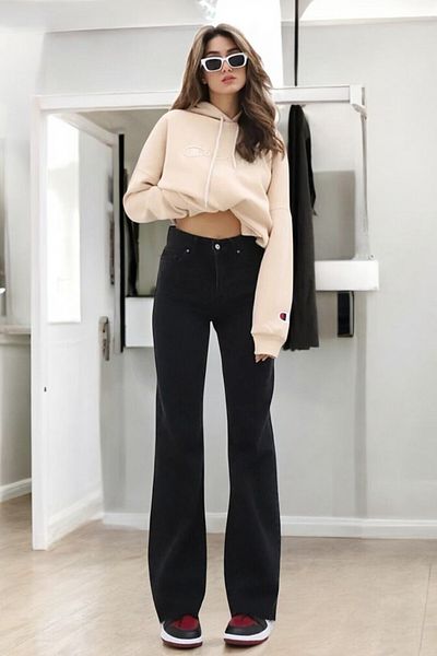 Livik Georgia Women's Black Extra High Waist Stretchy Loose 90's Loose Leg Jeans