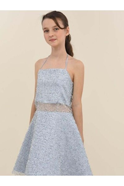 Zekids Βραδινό φόρεμα για κορίτσι με λουράκι με κεντημένο τούλι με λεπτομέρεια
