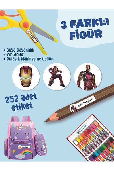 YUNUS COPY School Label Pen Notebook Label Iron Man Themed Custom Name Writable Label - 252Pcs