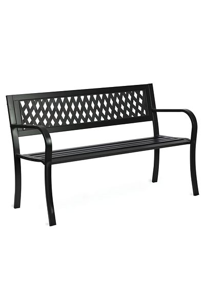 ideal STORE IdealStore Garden Collections Garden Bench, Patterned Backrest, Iron Frame, Poplar Wood, Dimen