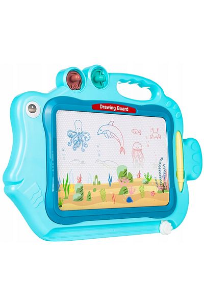 ideal STORE Tablita Magnetica Funny Fish idealStore, 4 Campuri Colorate, 2 Stampile, Pix, Dimensiuni 49.5 x 29.5