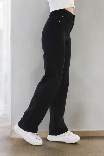 Livik Jasmine Women's Black Extra High Waist Stretchy Denim Fabric Loose Leg Jeans