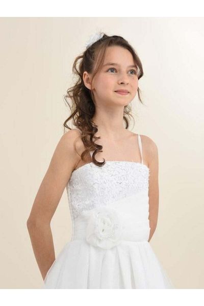 Zekids Girls' Bead Embroidered Flower Detailed Long Design Evening Dress
