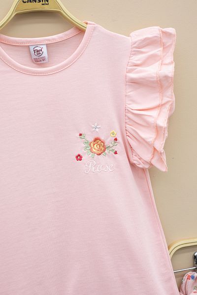 Cansın Mini Salmon Sleeves Ruffle Floral Print Shorts Skirt 2-Piece Set 20715