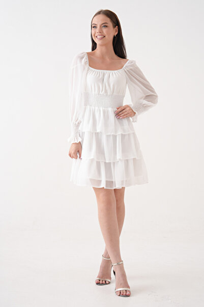 Secret Passion Lingerie Γυναικείο Φόρεμα Μίνι Βραδινό Φόρεμα με Φόδρα από ύφασμα σιφόν Gipe και Layered Design Λευκό 078