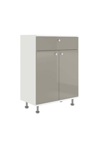 haaus.ro Corp Baie Zaria, 1 Sertar, 2 Usi, Gri Lucios/Alb, MDF, L 60 x l 35 x H 85 cm