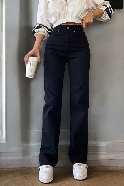 Livik Eden Young Girl Black High Waist Lycra 7 Pockets Loose Leg Jeans
