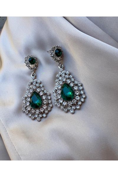 CHARM Statement earrings with emerald green stone and crystals