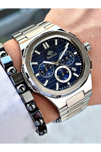 Bentini Men's Wrist Watch – Functional, Steel Band, Waterproof, 2-Year Warranty