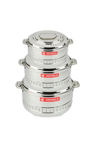 BASURRAH 3-Piece Stilo Food Container Set – 3L, 4L & 6L Insulated Hot & Cold Storage for Home & Events