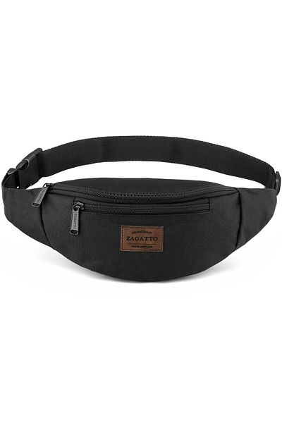zagatto Borsetă, neagră, impermeabilă, spațioasă, 2 buzunare cu fermoar, design compact, 33x12x9 cm, ZG890