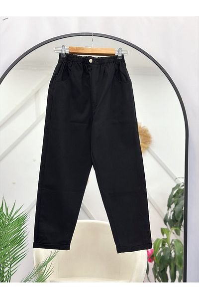 YEDİLALE Elastic Waist Gabardine Casual Cut Tube Leg Pants