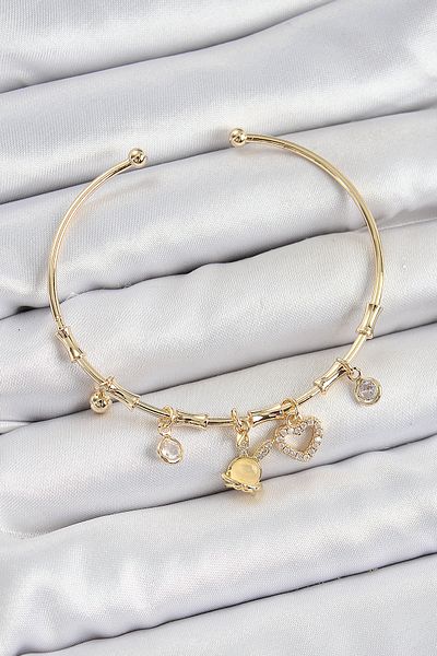 BESKAR Brass Zircon Stone Rabbit and Heart Model Gold Color Charm Bracelet