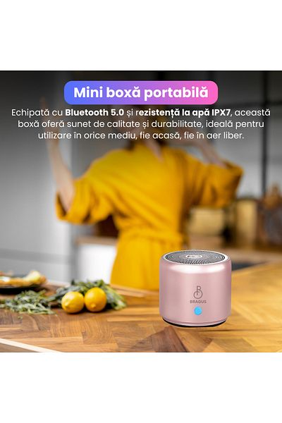 BRAGUS Mini Portable Speaker, Bluetooth 5.0, Ipx7, Case Included, 700 Mah Battery, 17 Hours Battery Life, Pink