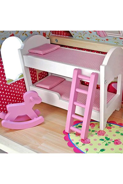 ideal STORE Zenuk Wooden Dollhouse - 3 Floors, LED Lighting, 15 Accessories, 5 Rooms, Size 90 x 59
