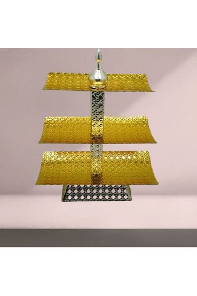 BASURRAH Three-tiered gold metal rectangular dessert serving platter