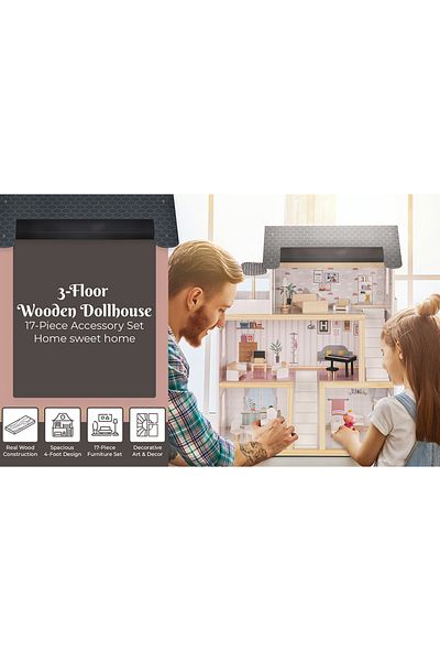 ideal STORE Queen's Palace Wooden Dollhouse idealSTORE, Dimensions 62 x 27 x 77 cm, Wooden construction
