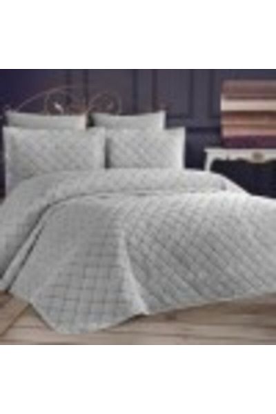 DOWRY Velvet Bedspread 250x260 cm with 2 Pillowcases, Dessert Grey
