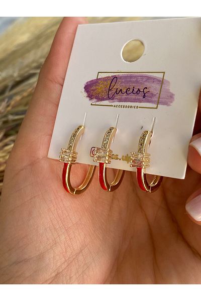 Lucios Vip Baguette Stone Detailled Colorful 3-Piece Earring Set