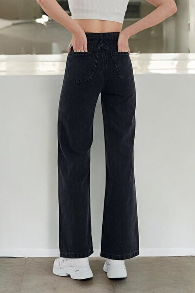 Livik Eleanor Women's Black Extra High Waist Stretchy Denim Fabric Loose Leg Jeans