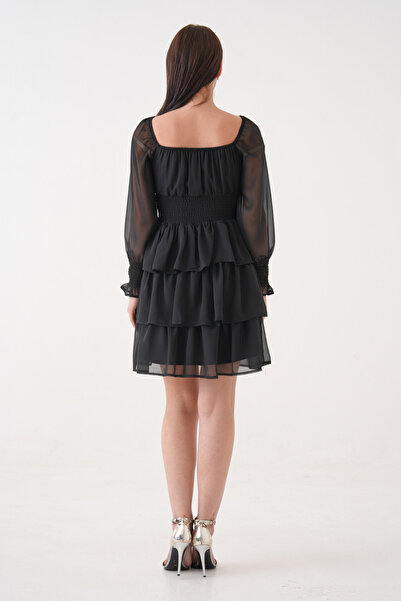 Secret Passion Lingerie Γυναικείο Μίνι Βραδινό Φόρεμα Μαύρο Μίνι Βραδινό Φόρεμα με Φόδρα από ύφασμα σιφόν Gipe and Layered Design 078