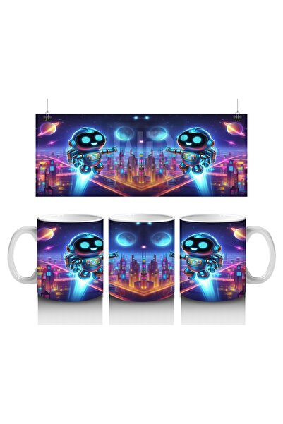 Wisdom Rain كوب روبوت مبهج يحلق في المدينة الليلية يحب الأطفال الحليب