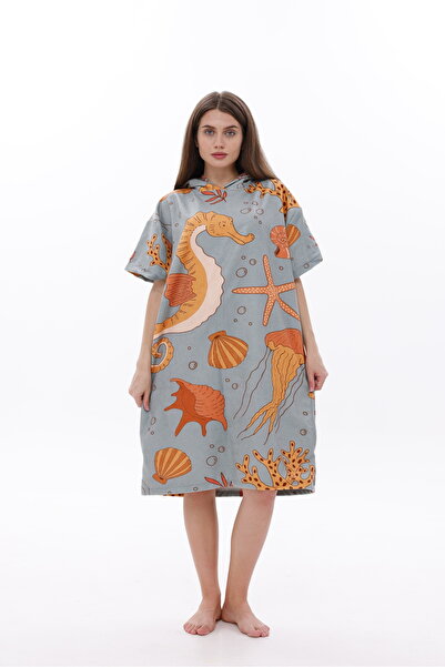 NEPTUNUS SHOP PAMUKLU UNİSEX KAPŞONLU YETİŞKİN PANÇO HAVLU BORNOZ