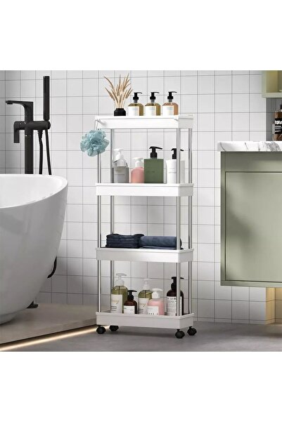 stuffix Slim Shelf for Bathroom and Kitchen with 4 Shelves, with Wheels, White