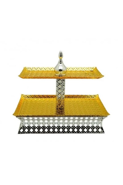 BASURRAH Small rectangular gold metal dessert plate with two doris