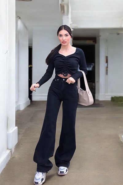 Livik Camila Young Girl Black High Waist Elastane Blended Modern Loose Leg Jeans