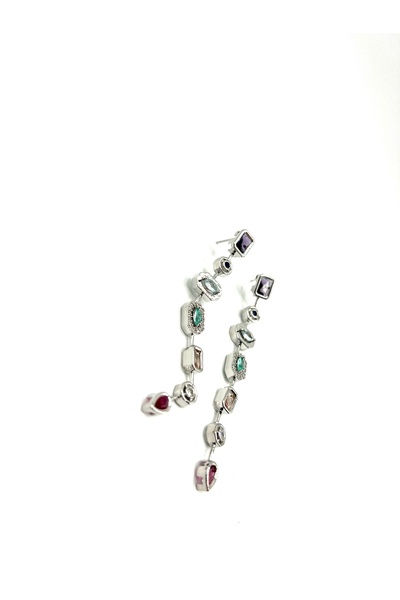 Kokoş İşler Steel Earrings with 7 Elements of Stones