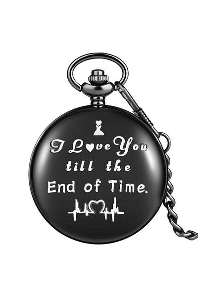 JustZEN Vintage Pocket Watch, JustZEN™, Love, with Chain, Black, Quartz