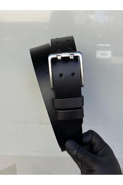 Gesa Men's 100% Genuine Leather Black Double Tongue Men's Belt 4.5 cm