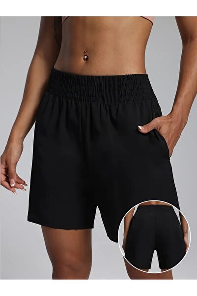 yx yustex sport شورت نسائي أسود ليكرا مرن ماص للعرق مريح للارتداء في الفصول ا...