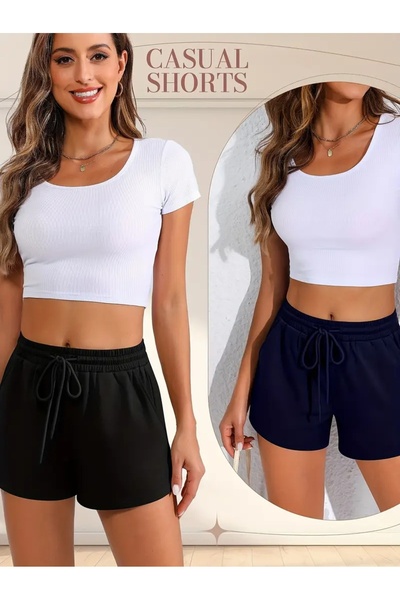 yx yustex sport شورت نسائي أسود ليكرا مرن ماص للعرق مريح للارتداء في الفصول ا...