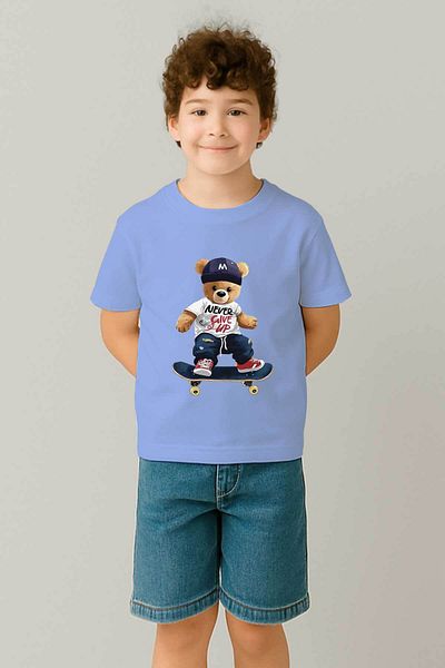 peki baby&kids Tricou cu imprimeu Teddy pentru skateboarding din bumbac pieptănat pentru băieți 19479