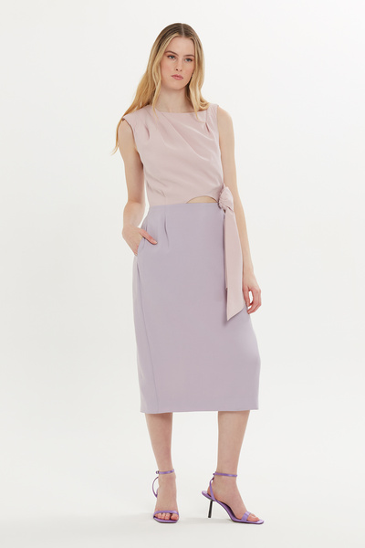 GİZİA Vatkalı Yırtmaçlı Mor Elbise