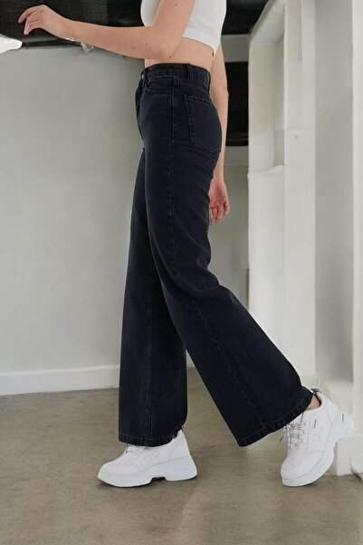 Livik Eleanor Women's Black Extra High Waist Stretchy Denim Fabric Loose Leg Jeans