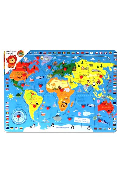ideal STORE idealSTORE MAP World Mine educational wooden puzzle, Dimensions 40 x 30 x 1.5 cm, Includes 16 pieces in