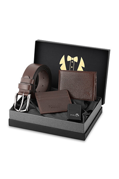 Polo Air Men's Groom Set 100% Genuine Leather Wallet Card Holder Belt Lighter...