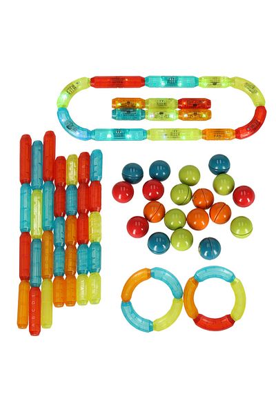 ideal STORE idealStore StiksMag Magnetic Blocks, 76 Elements, with Lights, Can Create Multiple Figures and Buildings
