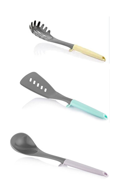 SİHİRLİ AYAKLAR Set of 3 Sturdy Plastic Colored Scoop Spatula Spaghetti Spoon